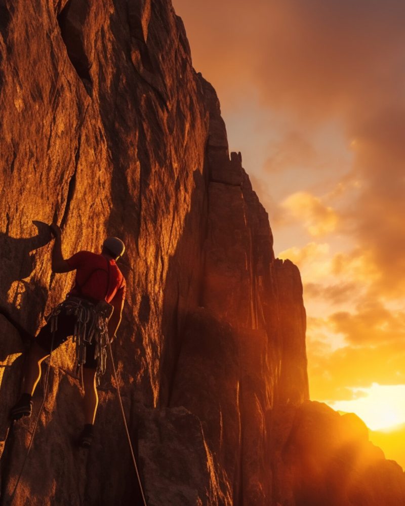 climber-rock-face-with-sun-setting-him